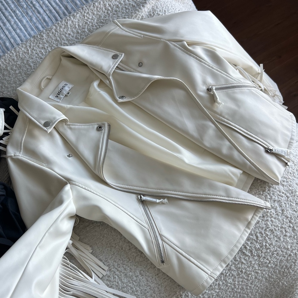 White Leather Jacket brand new with tags - with fringe